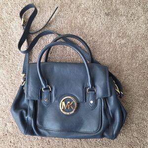 Michael Kors Dark Blue Satchel with Gold Accents